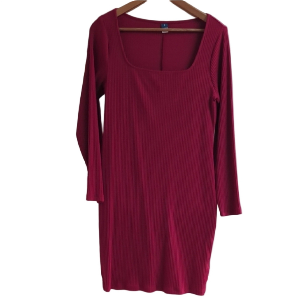 ​Old Navy Magenta Red Ribbed Long Sleeve Dress